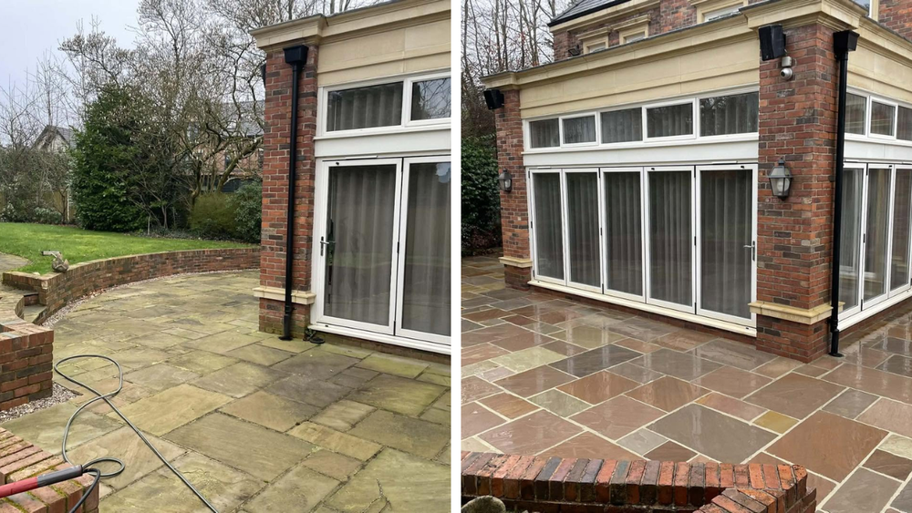 Before and after patio cleaning